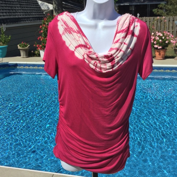 Grace Elements Tops - NWT🌺Pretty Pink Tye-Dye Cowl Neck Ruched Top🌺